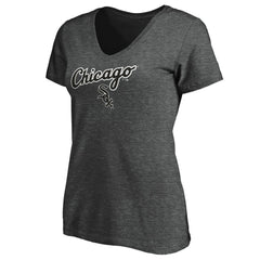 Chicago White Sox Women's Team Logo Lockup V-Neck T-Shirt Heathered Charcoal