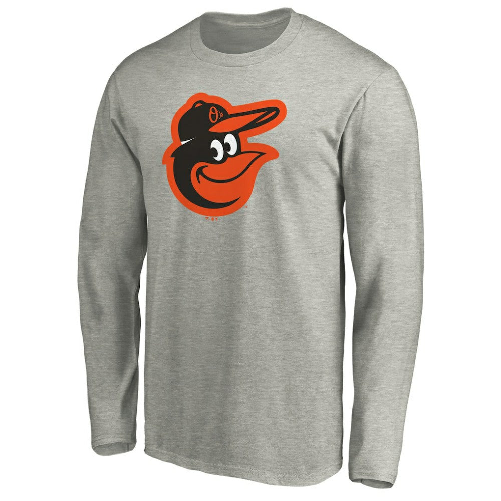 Baltimore Orioles Official Team Logo Long Sleeve T-Shirt Heather Gray