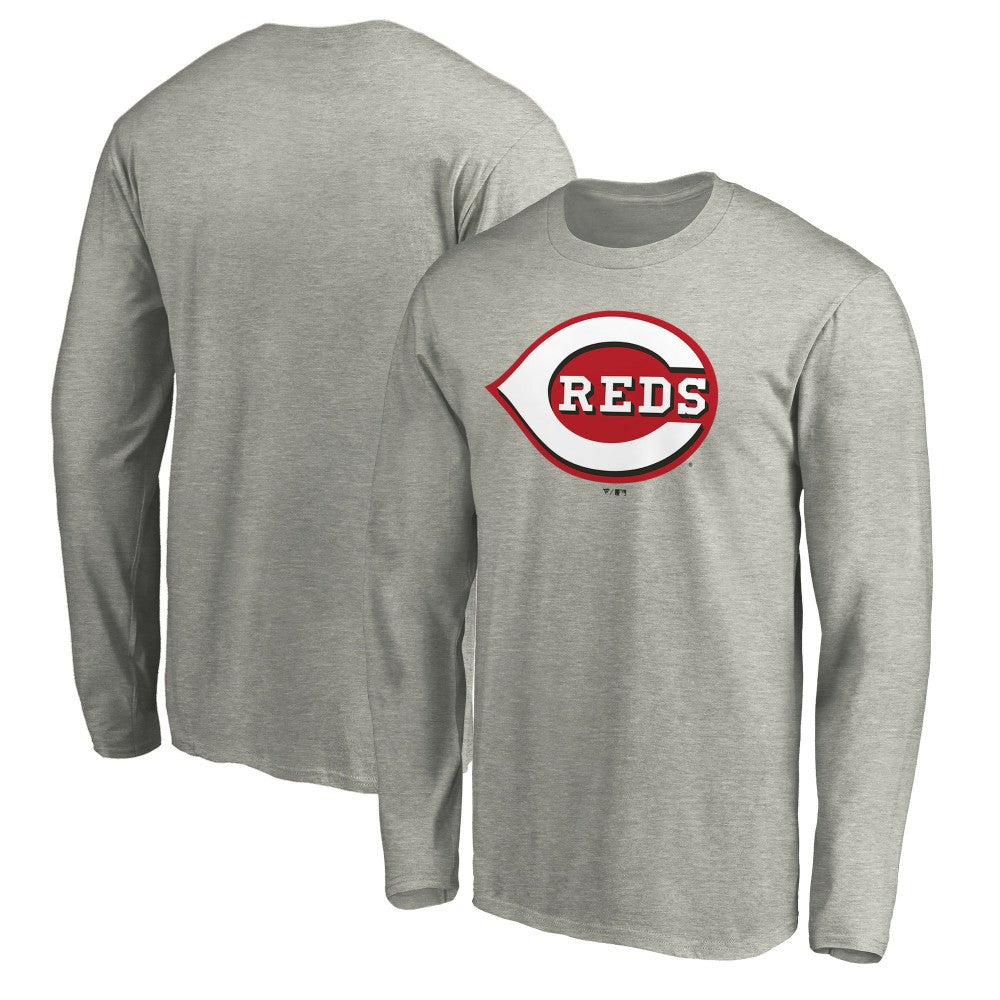 Cincinnati Reds Official Team Logo Long Sleeve T-Shirt Heather Gray