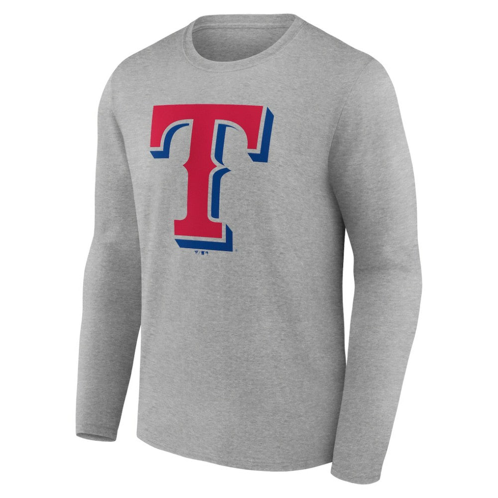 Texas Rangers Official Team Logo Long Sleeve T-Shirt Heather Gray