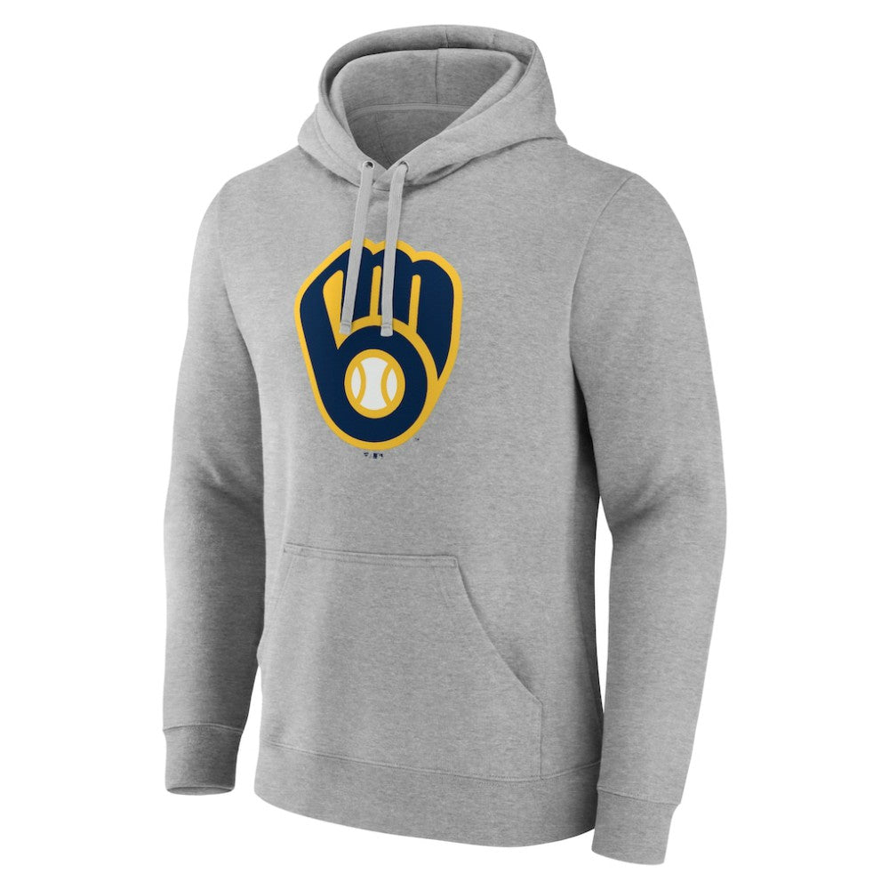 Milwaukee Brewers Official Logo Fitted Pullover Hoodie Heather Gray