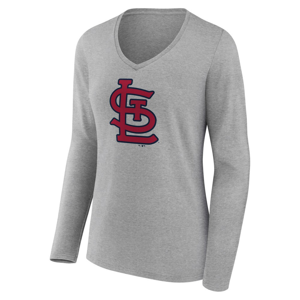 St. Louis Cardinals Women's Core Official Logo Long Sleeve V-Neck T-Shirt Heather Gray
