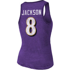 Lamar Jackson Baltimore Ravens Majestic Threads Women's Name & Number Tri-Blend Tank Top - Heathered Purple on sale