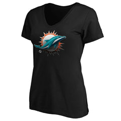 Miami Dolphins Women's Midnight Mascot Logo V-Neck T-Shirt - Black discount