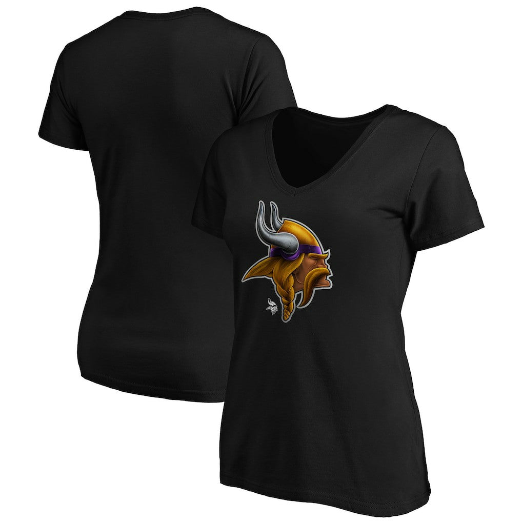 Minnesota Vikings Women's Midnight Mascot Logo V-Neck T-Shirt - Black cheap
