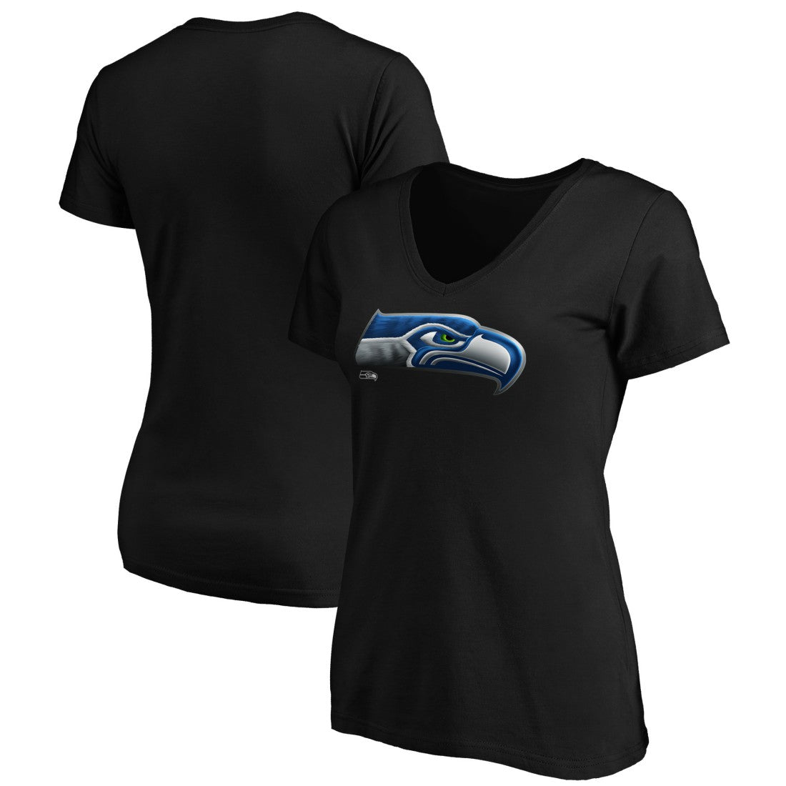 Seattle Seahawks Women's Midnight Mascot Logo V-Neck T-Shirt - Black discount