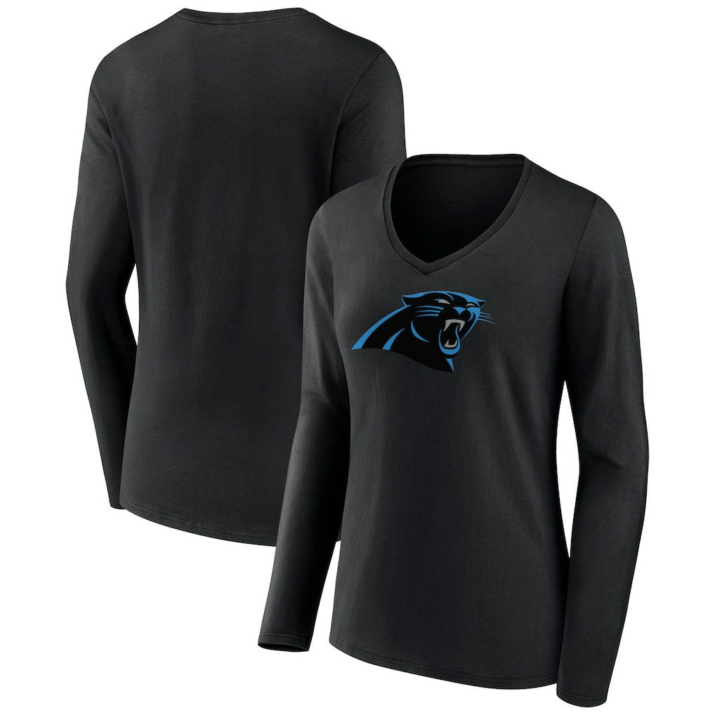 Carolina Panthers Women's Primary Team Logo Long Sleeve V-Neck T-Shirt - Black for sale