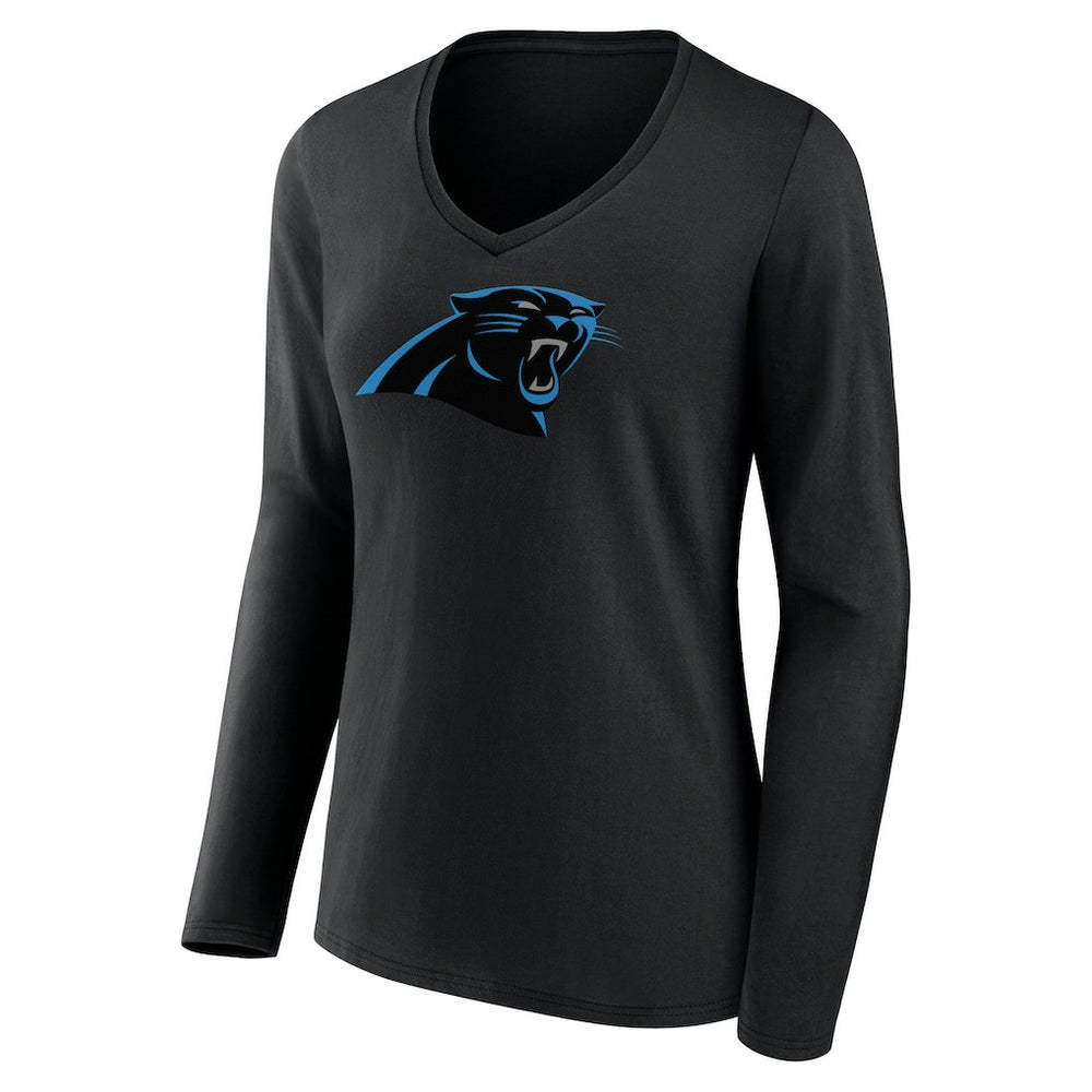 Carolina Panthers Women's Primary Team Logo Long Sleeve V-Neck T-Shirt - Black for sale