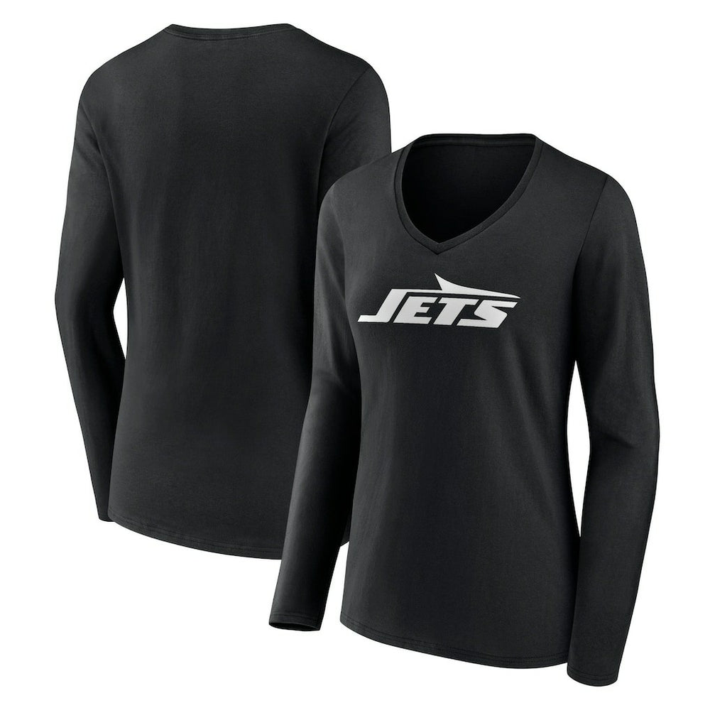 New York Jets Women's Primary Team Logo Long Sleeve V-Neck T-Shirt - Black discount