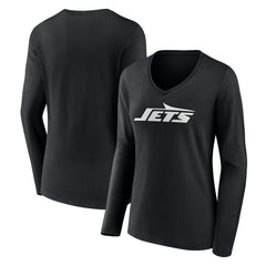 New York Jets Women's Primary Team Logo Long Sleeve V-Neck T-Shirt - Black discount