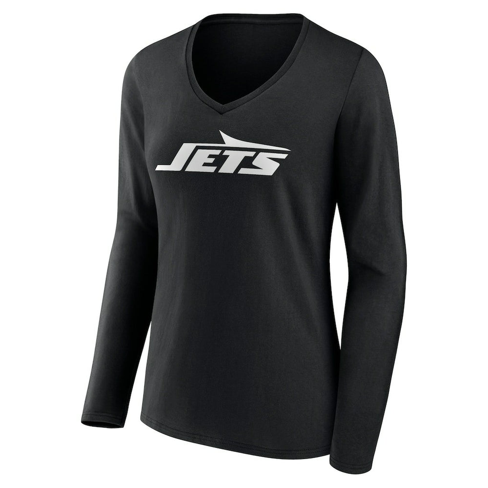 New York Jets Women's Primary Team Logo Long Sleeve V-Neck T-Shirt - Black discount