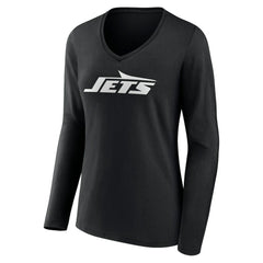 New York Jets Women's Primary Team Logo Long Sleeve V-Neck T-Shirt - Black discount