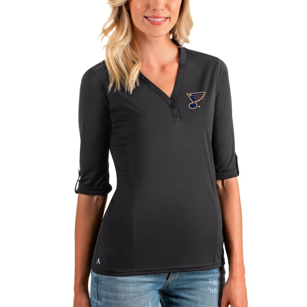 St. Louis Blues Antigua Women's Accolade 3/4 Sleeve V-Neck Top - Charcoal Tops