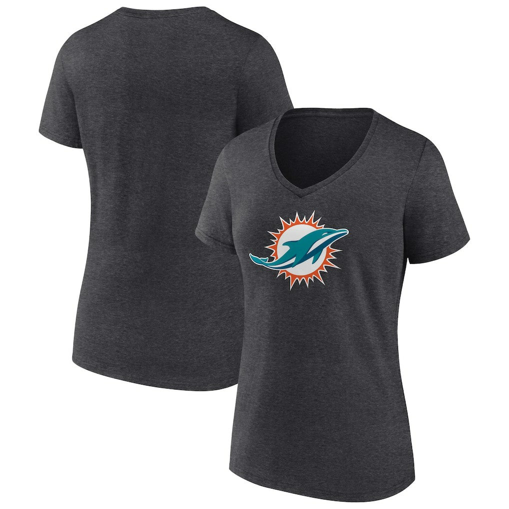 Miami Dolphins Women's Primary Team Logo V-Neck T-Shirt - Charcoal for sale