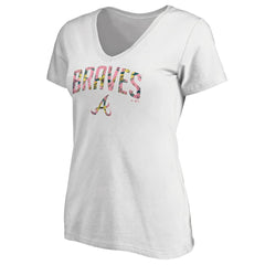 Atlanta Braves Women's Floral Arched Logo V-Neck T-Shirt White
