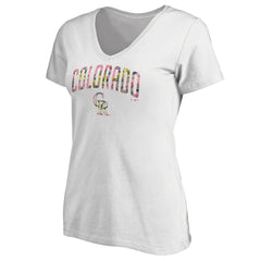 Colorado Rockies Women's Floral Arched Logo V-Neck T-Shirt White