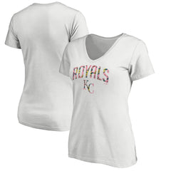 Kansas City Royals Women's Floral Arched Logo V-Neck T-Shirt White