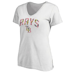 Tampa Bay Rays Women's Floral Arched Logo V-Neck T-Shirt White