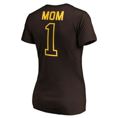 San Diego Padres Women's #1 Mom Logo V-Neck T-Shirt Brown