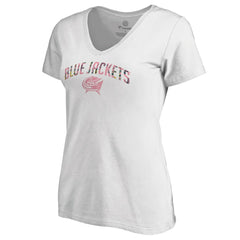Columbus Blue Jackets Women's Floral Arched V-Neck T-Shirt - White T-shirts