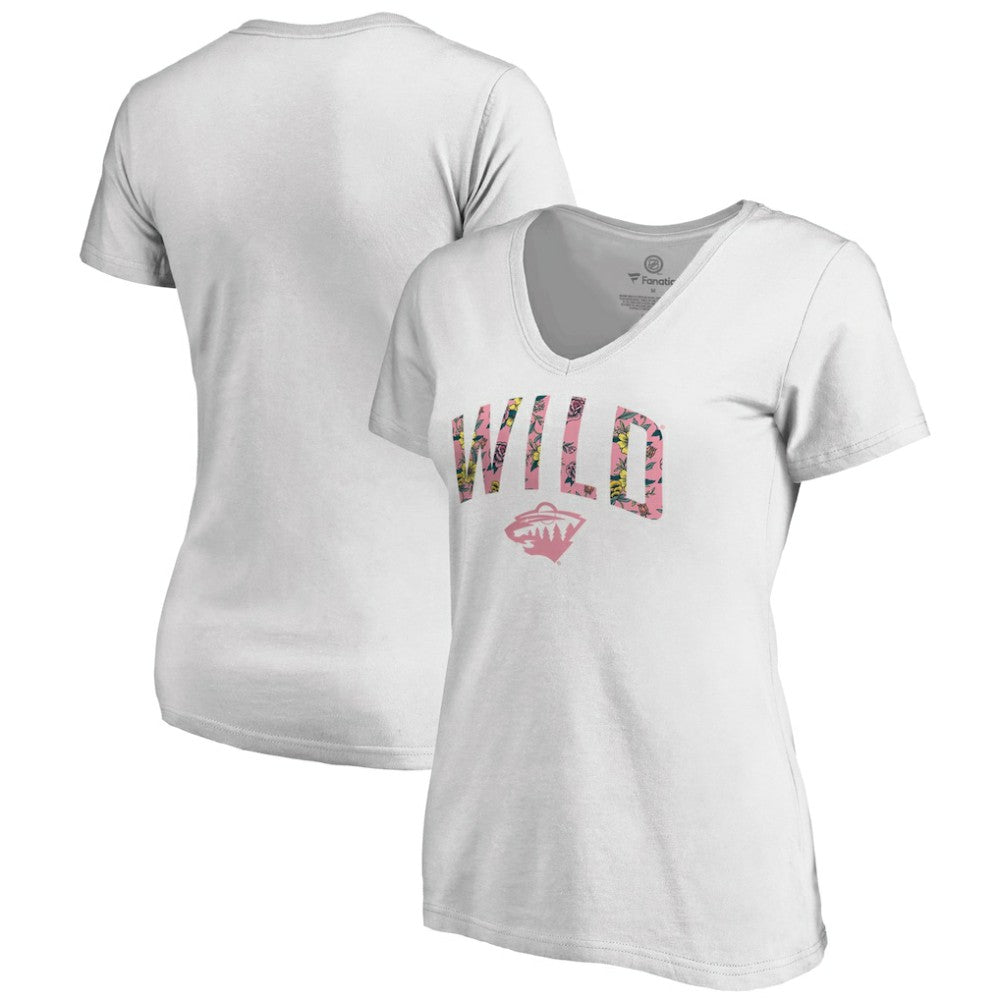 Minnesota Wild Women's Floral Arched V-Neck T-Shirt - White T-shirts