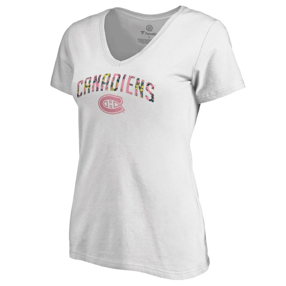 Montreal Canadiens Women's Floral Arched V-Neck T-Shirt - White T-shirts