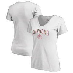 Vancouver Canucks Women's Floral Arched V-Neck T-Shirt - White T-shirts