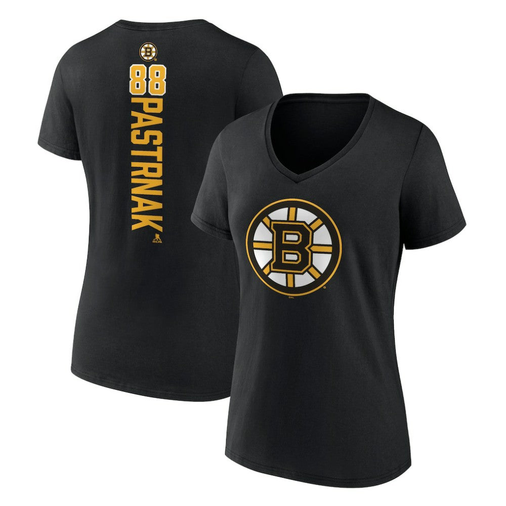 David Pastrnak Boston Bruins Women's Playmaker V-Neck T-Shirt - Black T-shirts