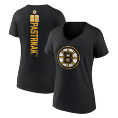 David Pastrnak Boston Bruins Women's Playmaker V-Neck T-Shirt - Black T-shirts