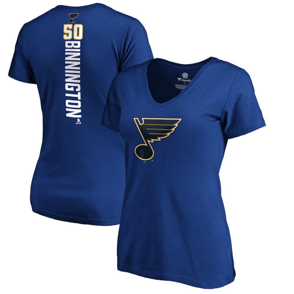 Jordan Binnington St. Louis Blues Women's Playmaker V-Neck T-Shirt - Royal T-shirts