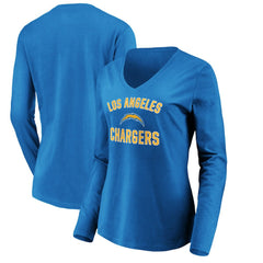 Los Angeles Chargers Women's Victory Arch Long Sleeve V-Neck T-Shirt - Powder Blue on sale