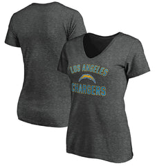 Los Angeles Chargers Women's Victory Arch V-Neck T-Shirt - Heathered Gray cheap