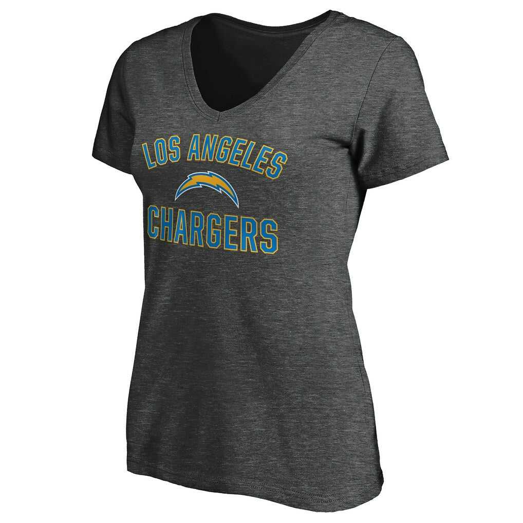 Los Angeles Chargers Women's Victory Arch V-Neck T-Shirt - Heathered Gray cheap