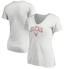 Milwaukee Bucks Women's Floral Arch V-Neck T-Shirt - White outlet
