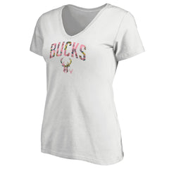 Milwaukee Bucks Women's Floral Arch V-Neck T-Shirt - White outlet