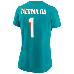 Tua Tagovailoa Miami Dolphins Women's Name & Number T-Shirt - Aqua for sale