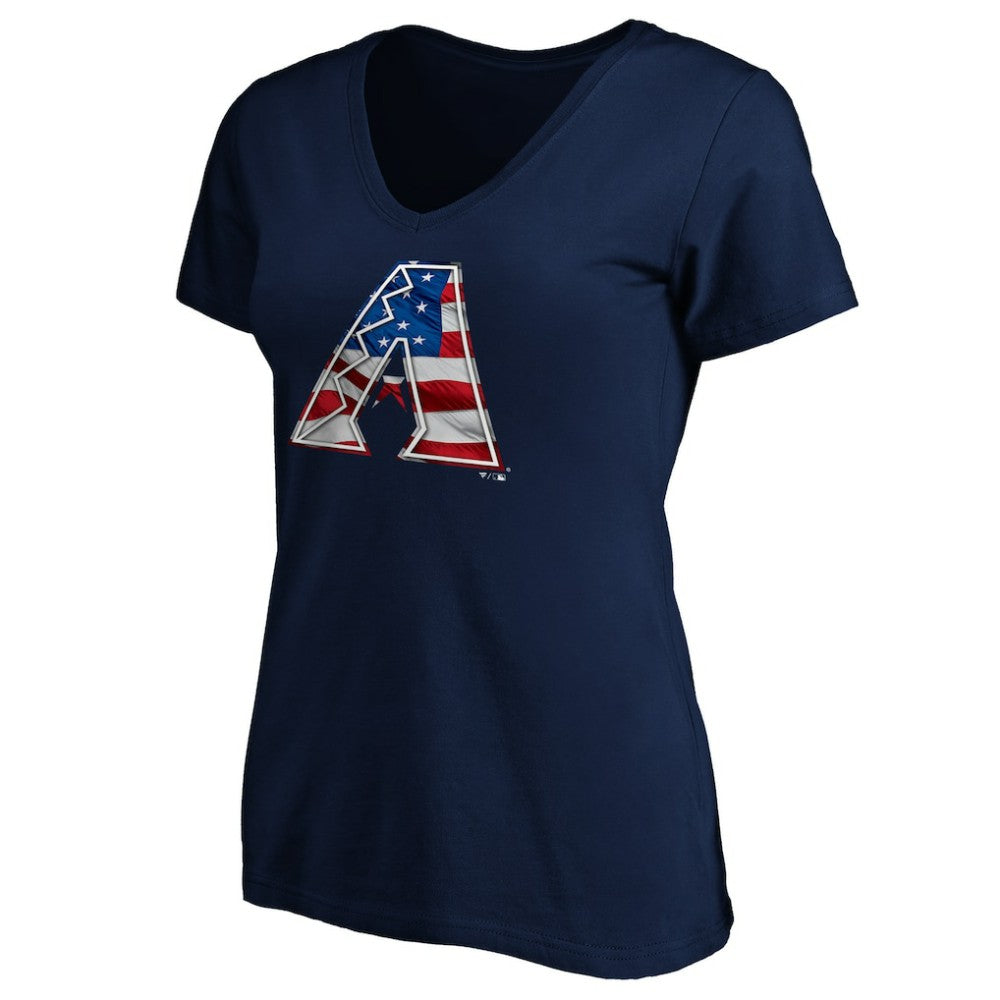 Arizona Diamondbacks Logo Women's Banner Wave V-Neck T-Shirt Navy