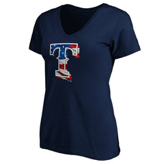 Texas Rangers Logo Women's Banner Wave V-Neck T-Shirt Navy