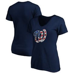 Washington Nationals Logo Women's Banner Wave V-Neck T-Shirt Navy