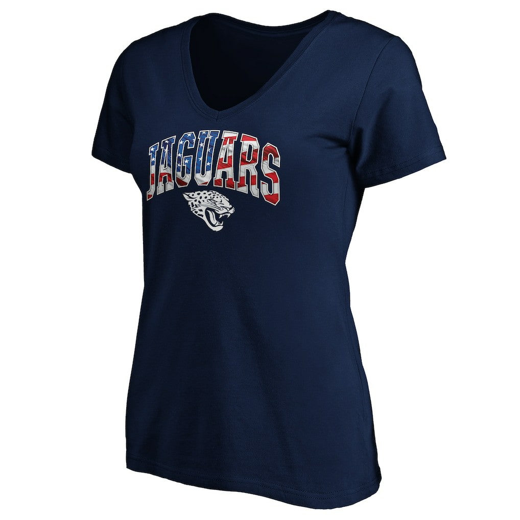 Jacksonville Jaguars Logo Women's Banner Wave V-Neck T-Shirt - Navy sale