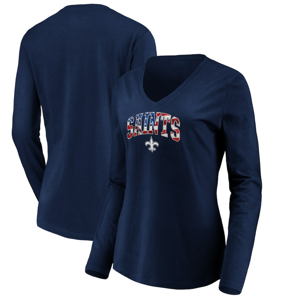 New Orleans Saints Women's Banner Wave V-Neck Long Sleeve T-Shirt - Navy for sale