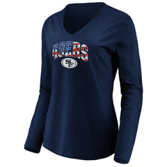 San Francisco 49ers Women's Banner Wave V-Neck Long Sleeve T-Shirt - Navy sale