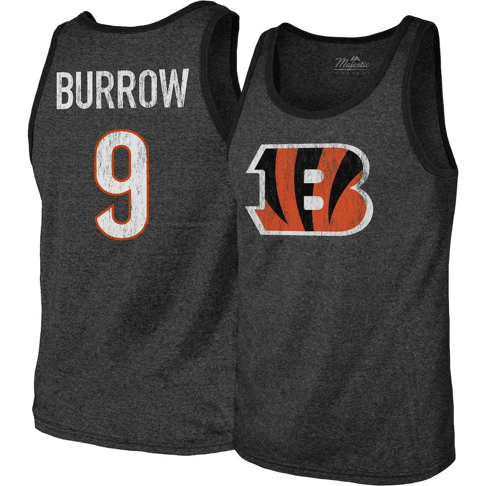 Joe Burrow Cincinnati Bengals Majestic Threads Name & Number Tri-Blend Tank Top - Black for sale