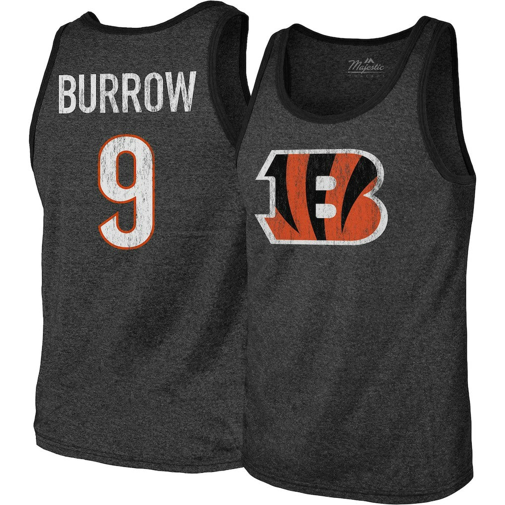 Joe Burrow Cincinnati Bengals Majestic Threads Name & Number Tri-Blend Tank Top - Black for sale