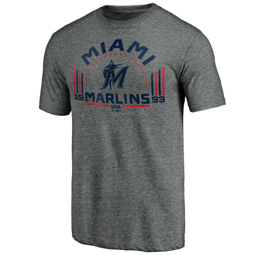 Miami Marlins Team Freedom Tri-Blend T-Shirt Gray