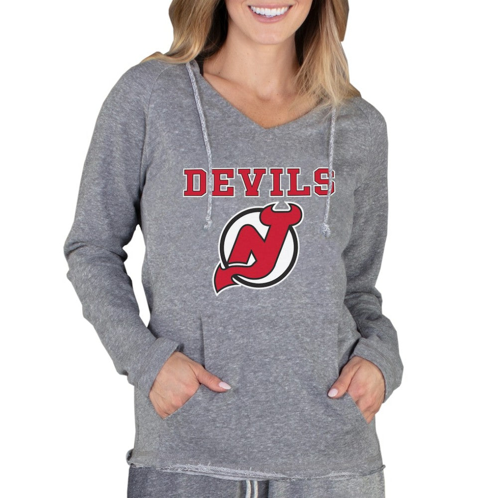New Jersey Devils Concepts Sport Women's Mainstream Terry Tri-Blend Long Sleeve Hooded Top - Gray Jerseys