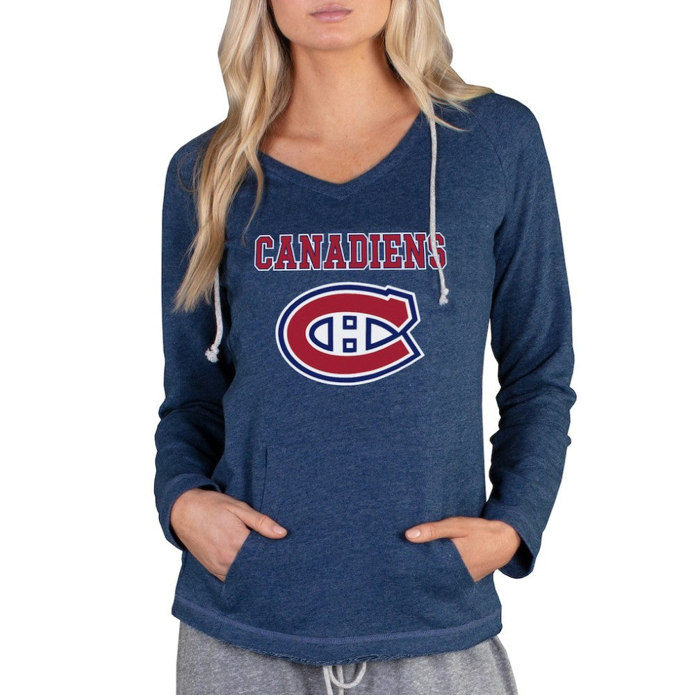 Montreal Canadiens Concepts Sport Women's Mainstream Terry Tri-Blend Long Sleeve Hooded Top - Navy Tops