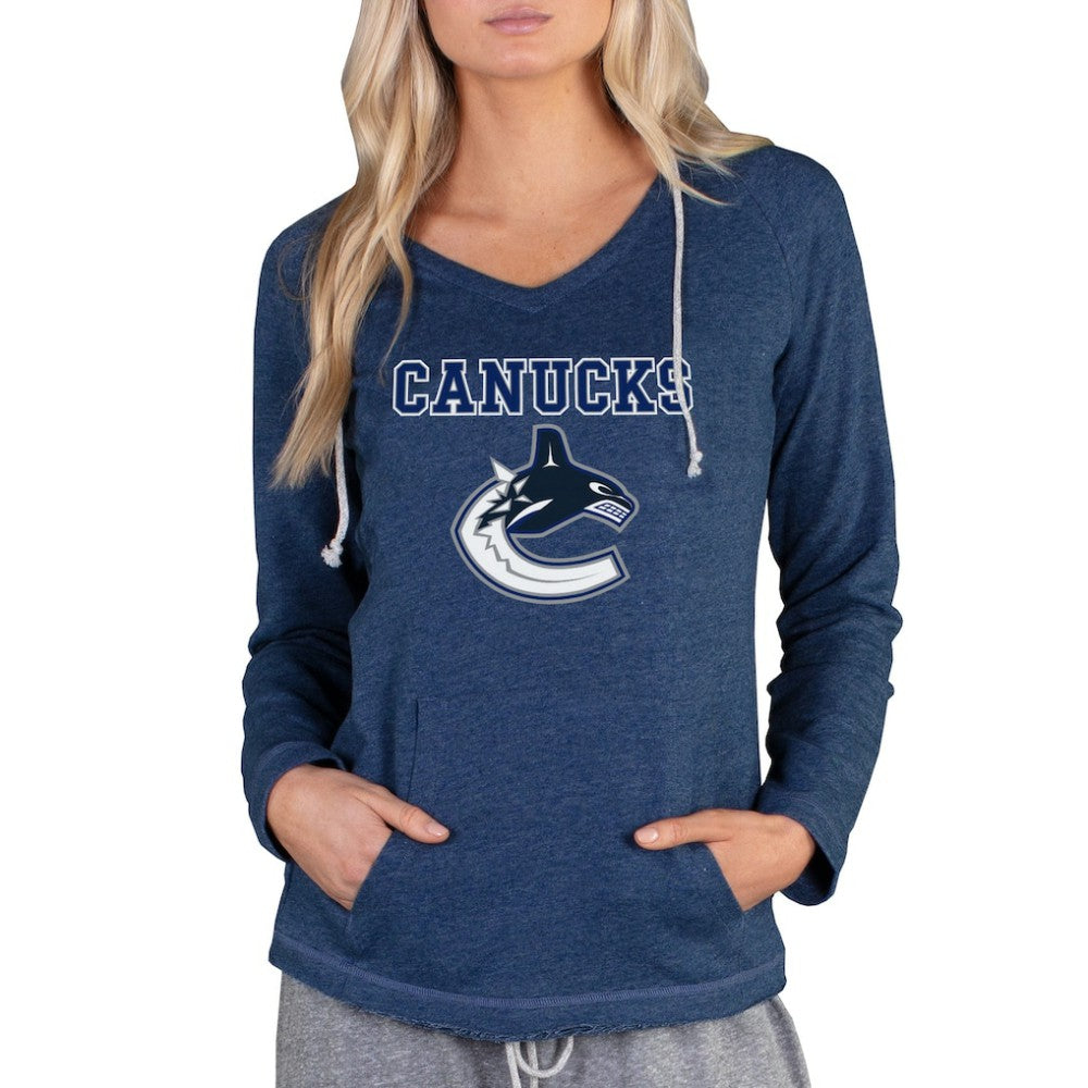 Vancouver Canucks Concepts Sport Women's Mainstream Terry Tri-Blend Long Sleeve Hooded Top - Navy Tops