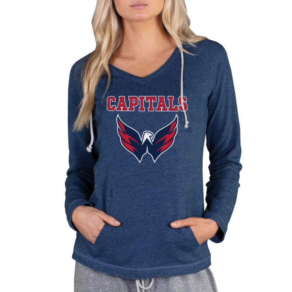 Washington Capitals Concepts Sport Women's Mainstream Terry Tri-Blend Long Sleeve Hooded Top - Navy Tops