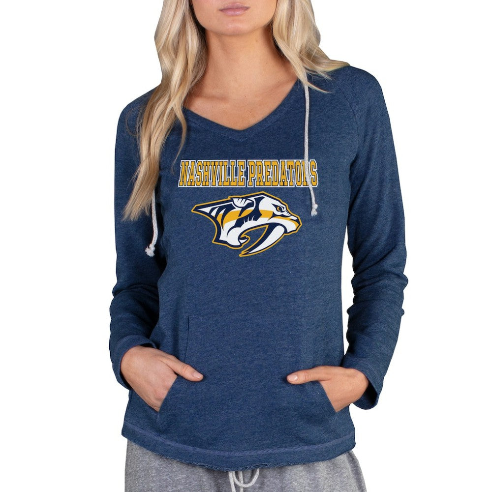 Nashville Predators Concepts Sport Women's Mainstream Terry Tri-Blend Long Sleeve Hooded Top - Navy Tops